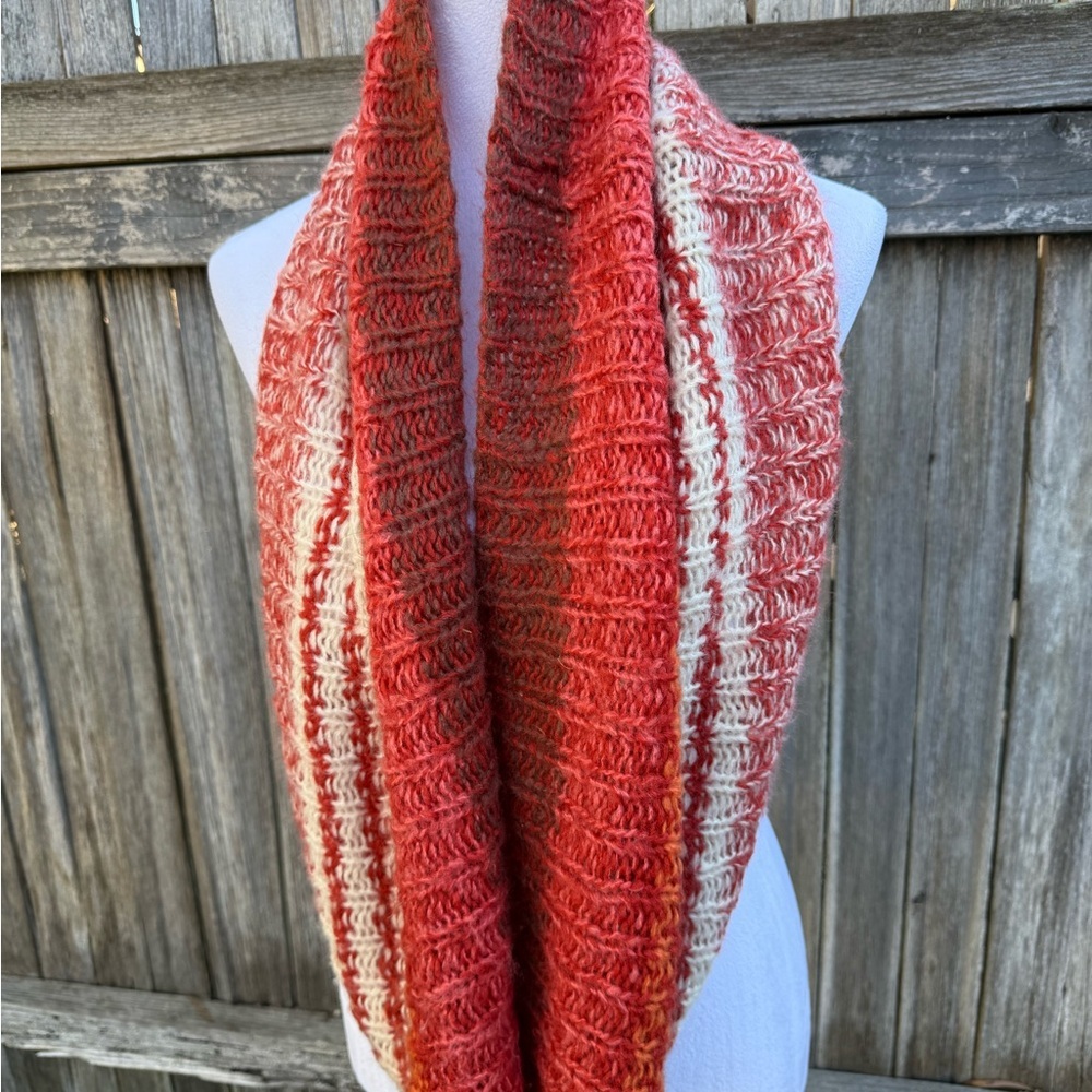 Wooden Ships Orange Rust Cream Brown Knit Infinity Scarf
